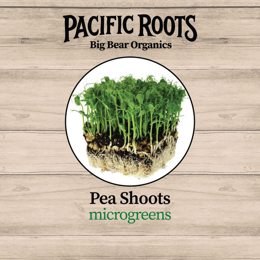 Pacific Roots Farm Pea Shoots Microgreens Product Label